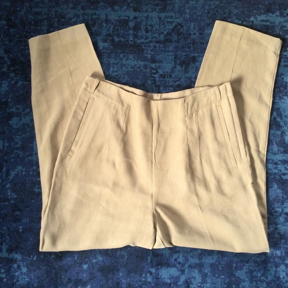 Promod UK Dress Pants Trousers Beige Linen Blend Camel Flowy Ankle 32 Waist - Picture 5 of 14